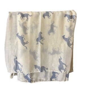 Joy Susan Lightweight Horse Print Scarf Off White/Cream & Grey 42” x 65”